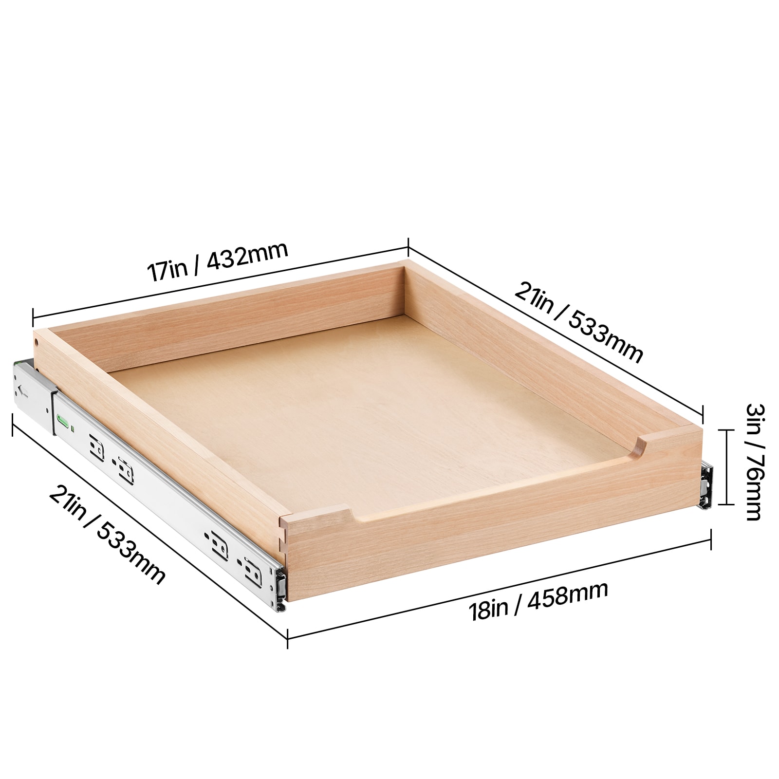 Pull Out Cabinet Organizer Soft Close Slide Out Shelf Wood Drawer 17"W X 21"D_voghion.com
